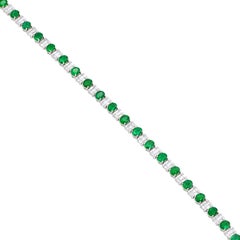 18K White Gold Oval Green Emerald and Illusion Emerald Diamond Bracelet