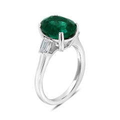 GIA Certified 4.27 Carat Oval Green Emerald 18K White Gold Diamond Ring
