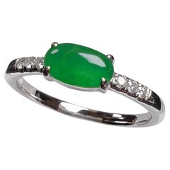 18K White Gold Oval Green Jadeite Diamond Ring Engagement Ring