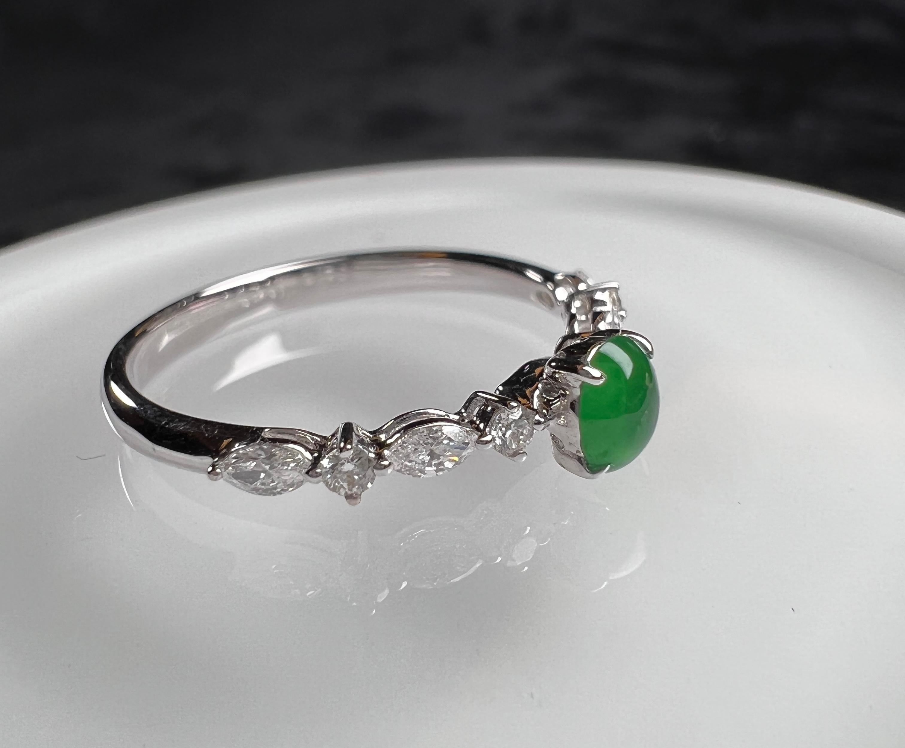 Oval Cut 18K White Gold Oval Green Jadeite Mixed Cut Diamond Ring Engagement Ring For Sale