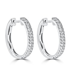 18 Karat White Gold Oval Hoop Earrings Double Row Set with Brilliant Diamonds