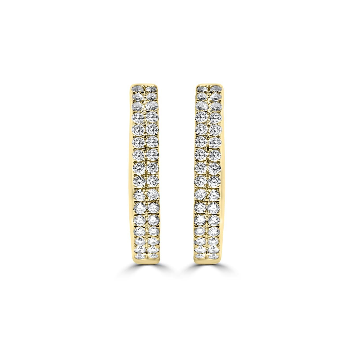 Contemporary 18 Karat White Gold Oval Hoop Earrings Double Row Set with Brilliant Diamonds For Sale