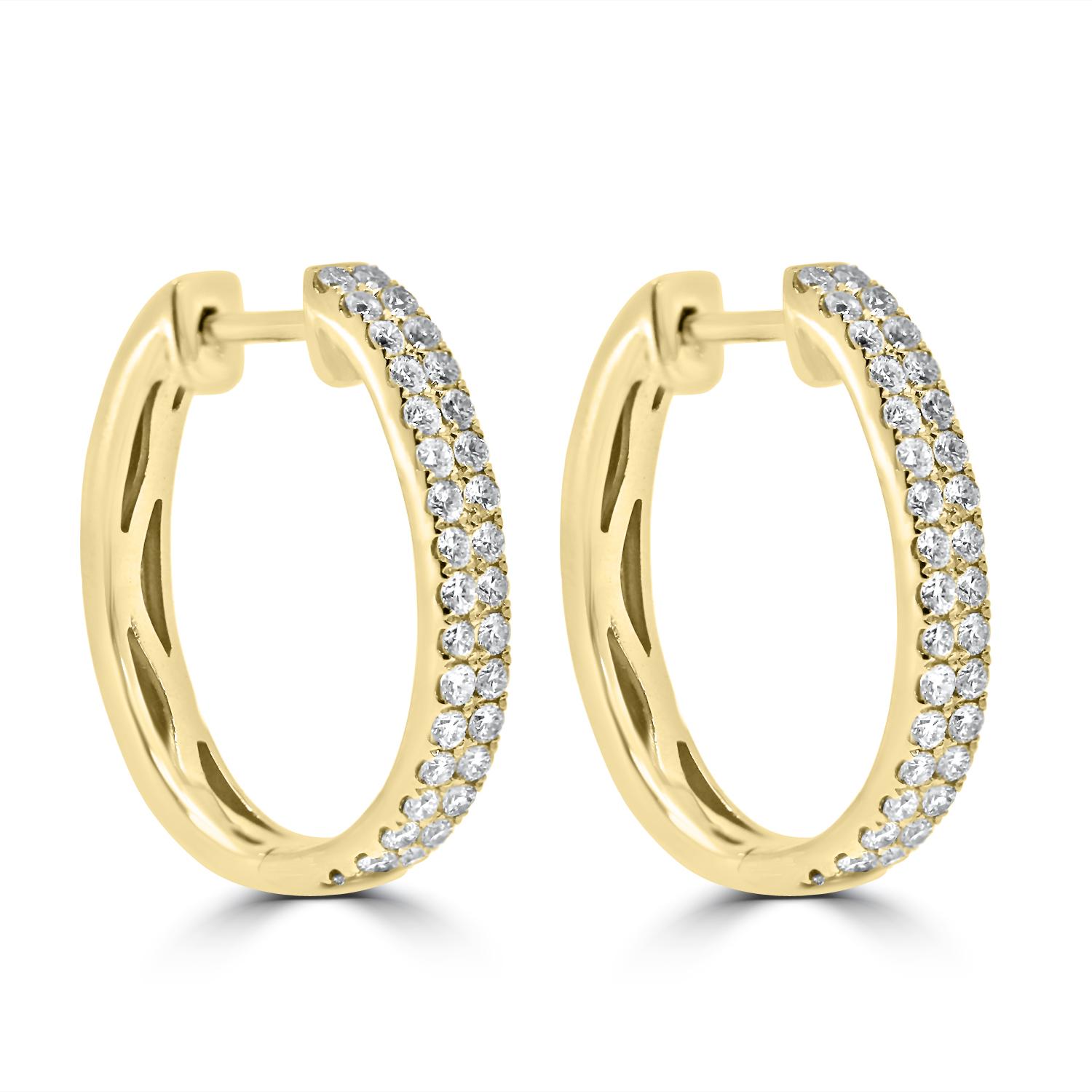 Round Cut 18 Karat White Gold Oval Hoop Earrings Double Row Set with Brilliant Diamonds For Sale