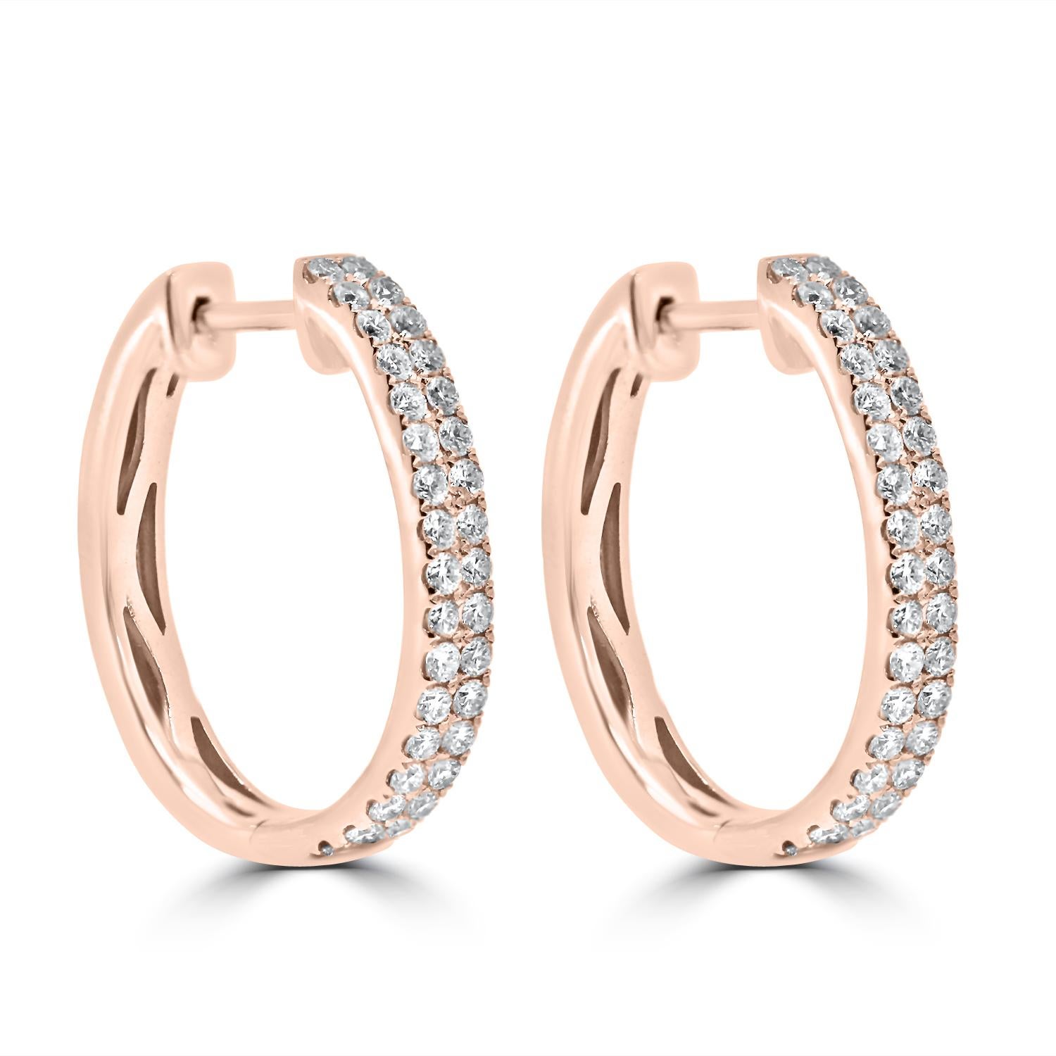 Women's 18 Karat White Gold Oval Hoop Earrings Double Row Set with Brilliant Diamonds For Sale