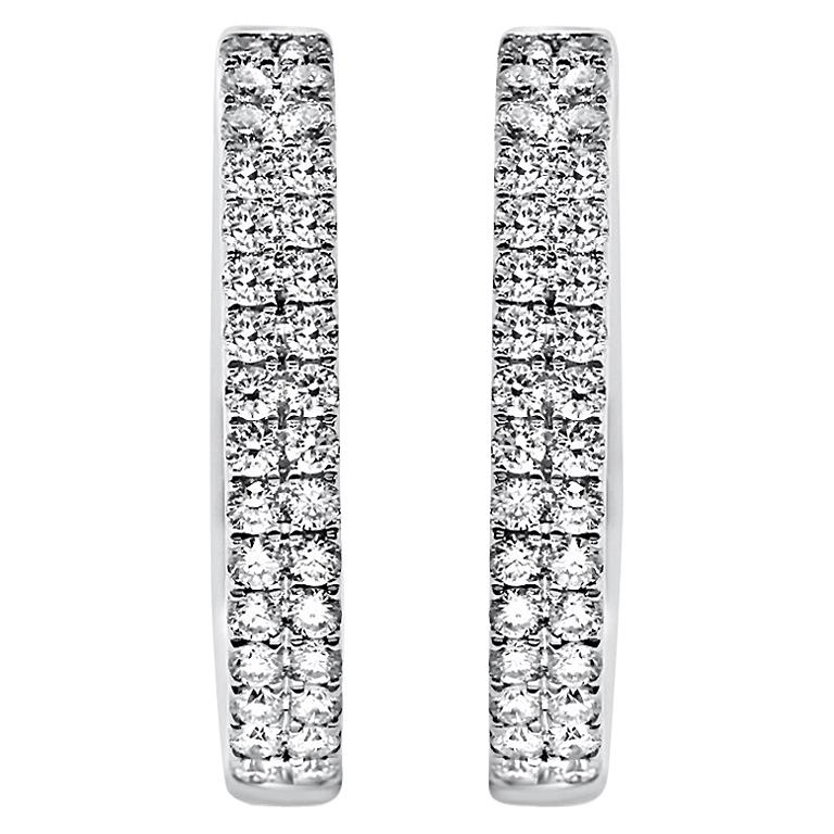 18 Karat White Gold Oval Hoop Earrings Double Row Set with Brilliant Diamonds For Sale