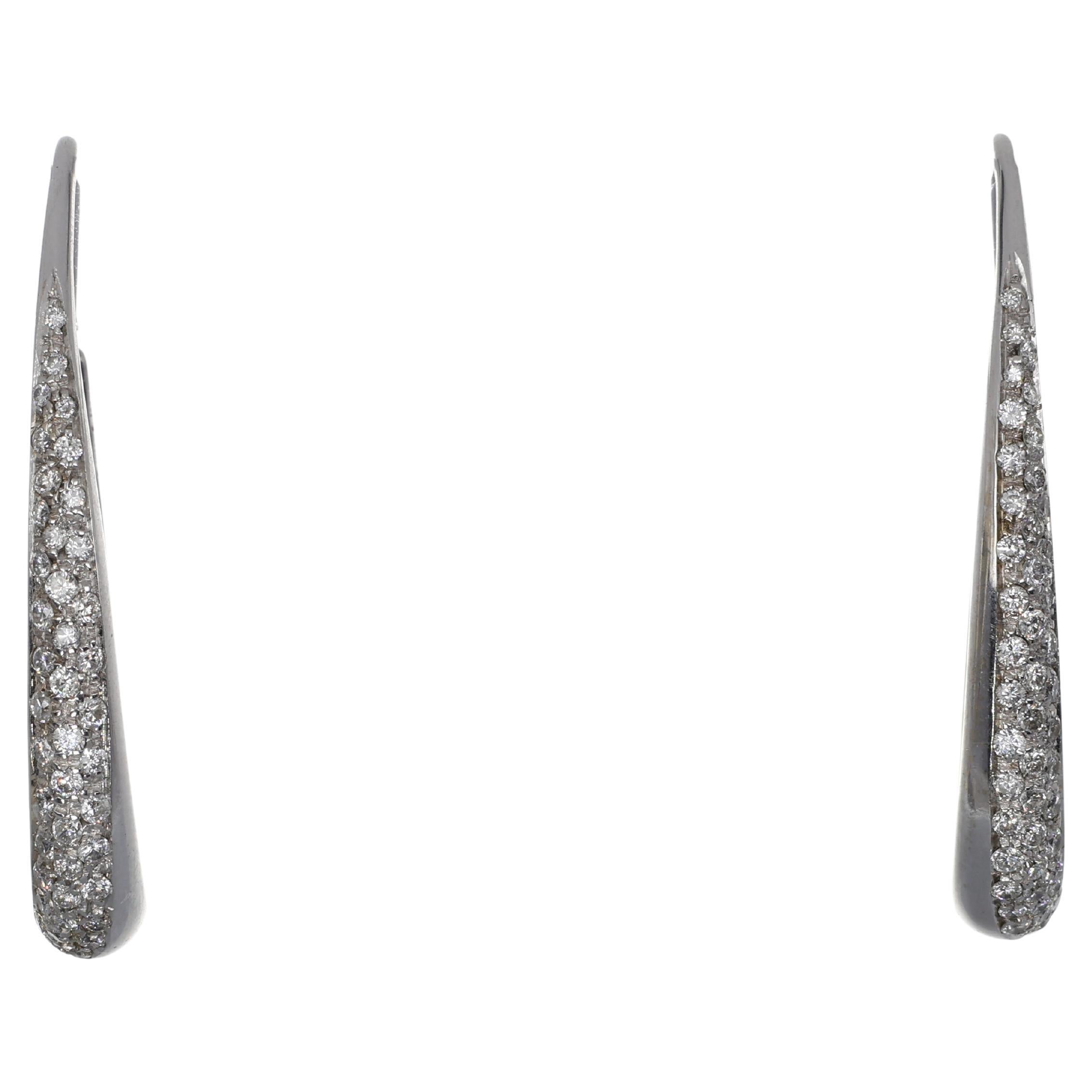 18K White Gold Oval Hoop Earrings with Diamond Pavé