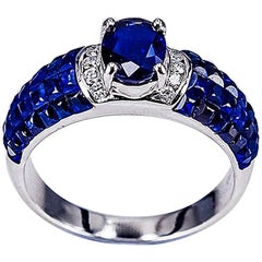 18K White gold Oval invisible Sapphire Ring