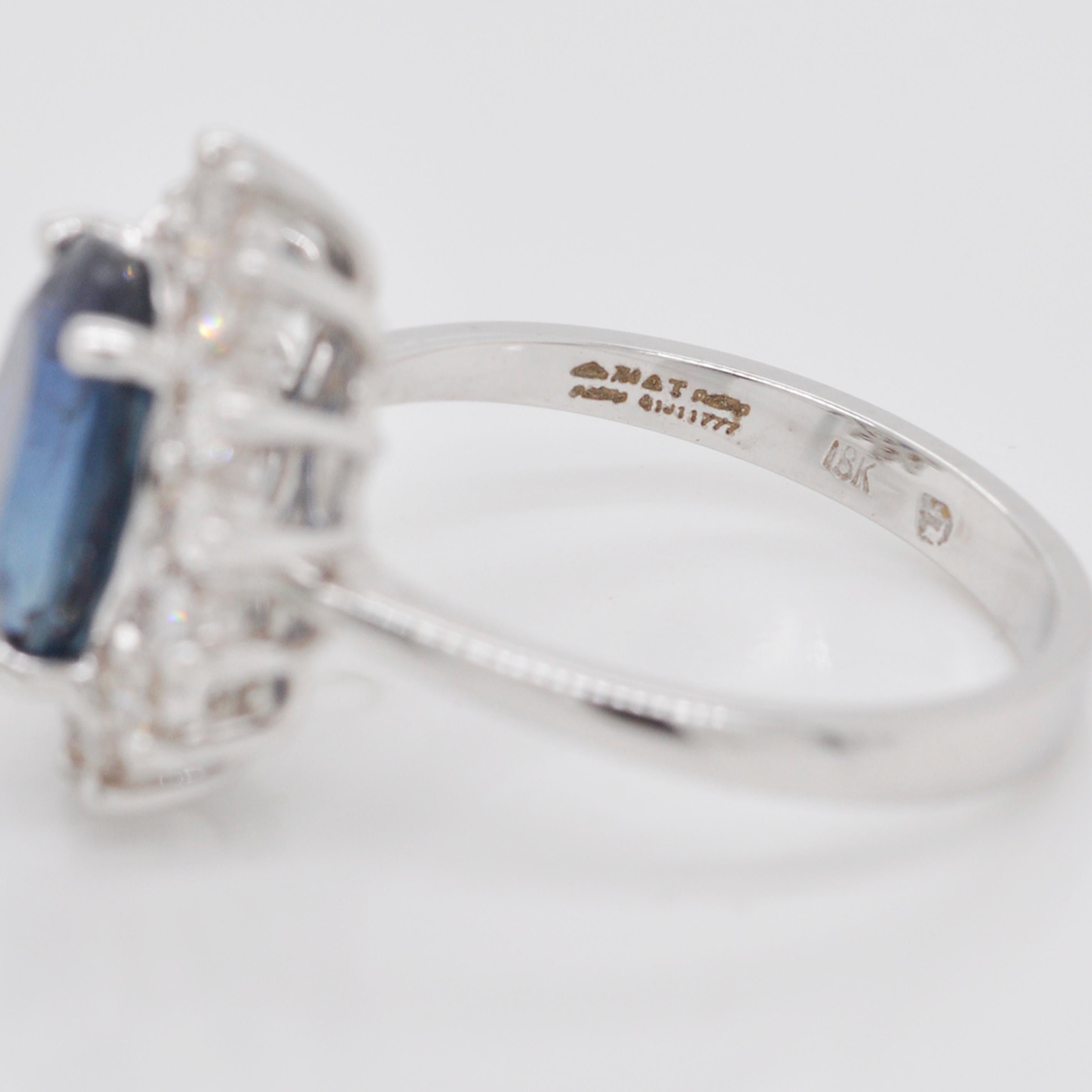 Verlobungsring, 18 Karat Weißgold zertifizierter ovaler blauer Saphir Diamant im Angebot 2