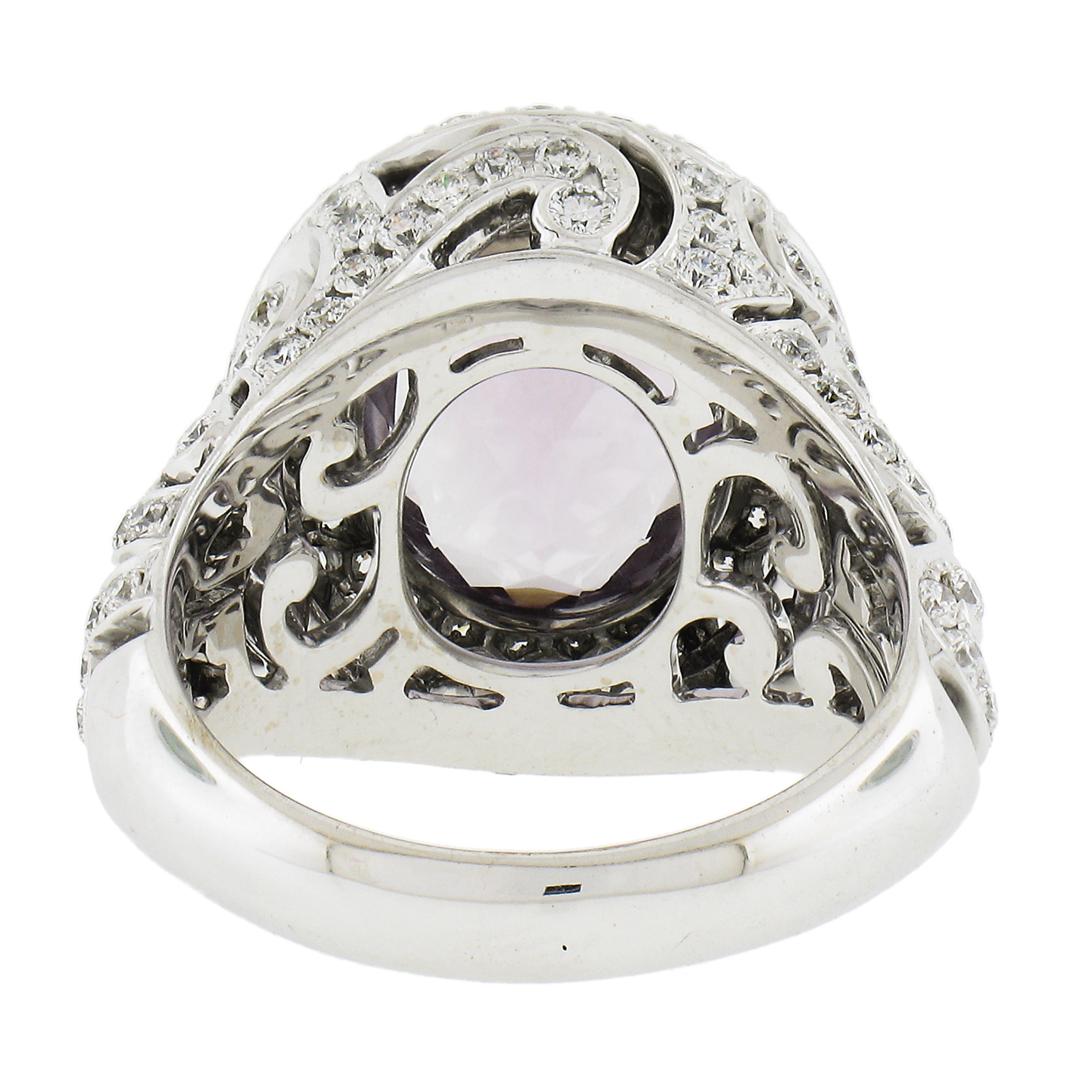 18k White Gold Oval Rose De France Amethyst Solitaire w/ 3ctw Diamond Ring For Sale 2