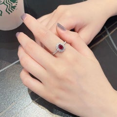 18K White Gold Oval Ruby and Double Halo Diamond Ring