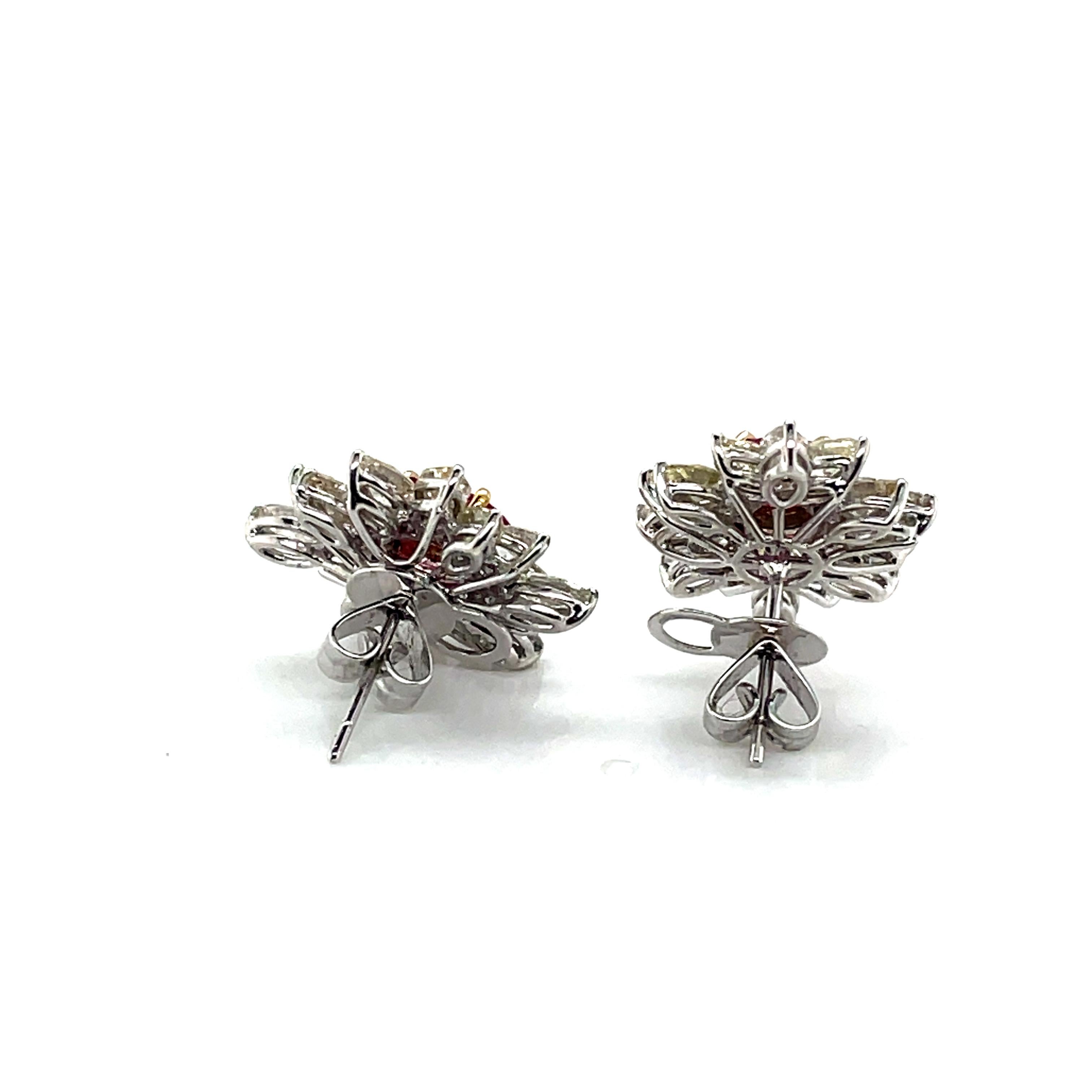 18k White Gold Oval Ruby Cts 1.65 Marquise Diamond Flower Earrings For Sale 10