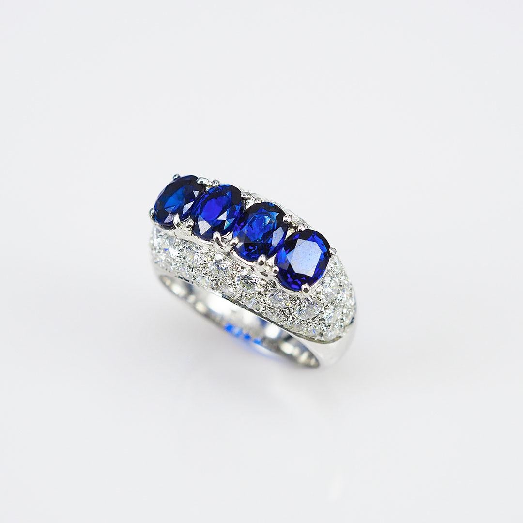 Oval Cut 18K White gold Oval Sapphire and Diamond Ring For Sale
