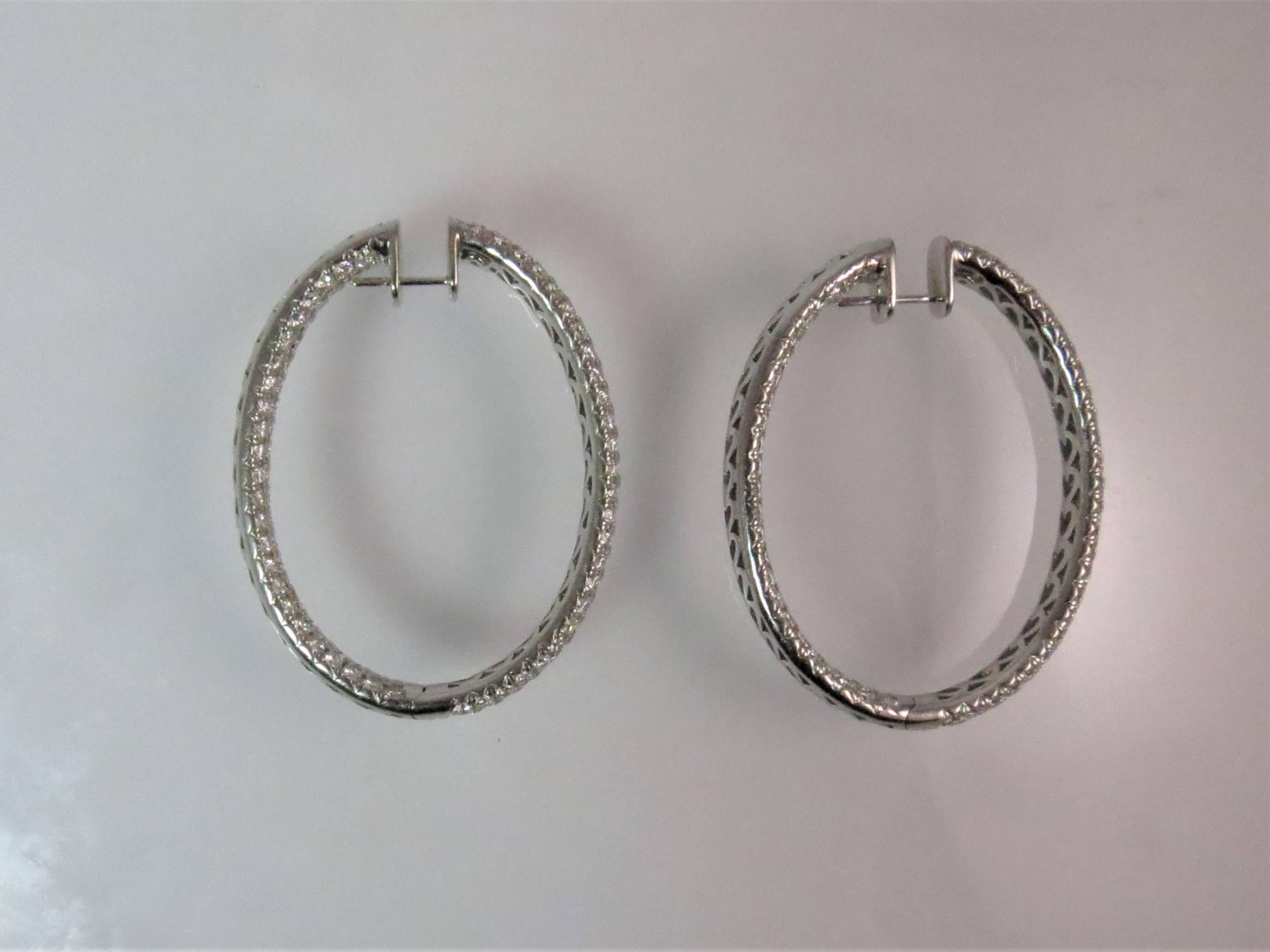 Contemporary 18 Karat White Gold Oval Shape Pave Diamond Hoop Earrings
