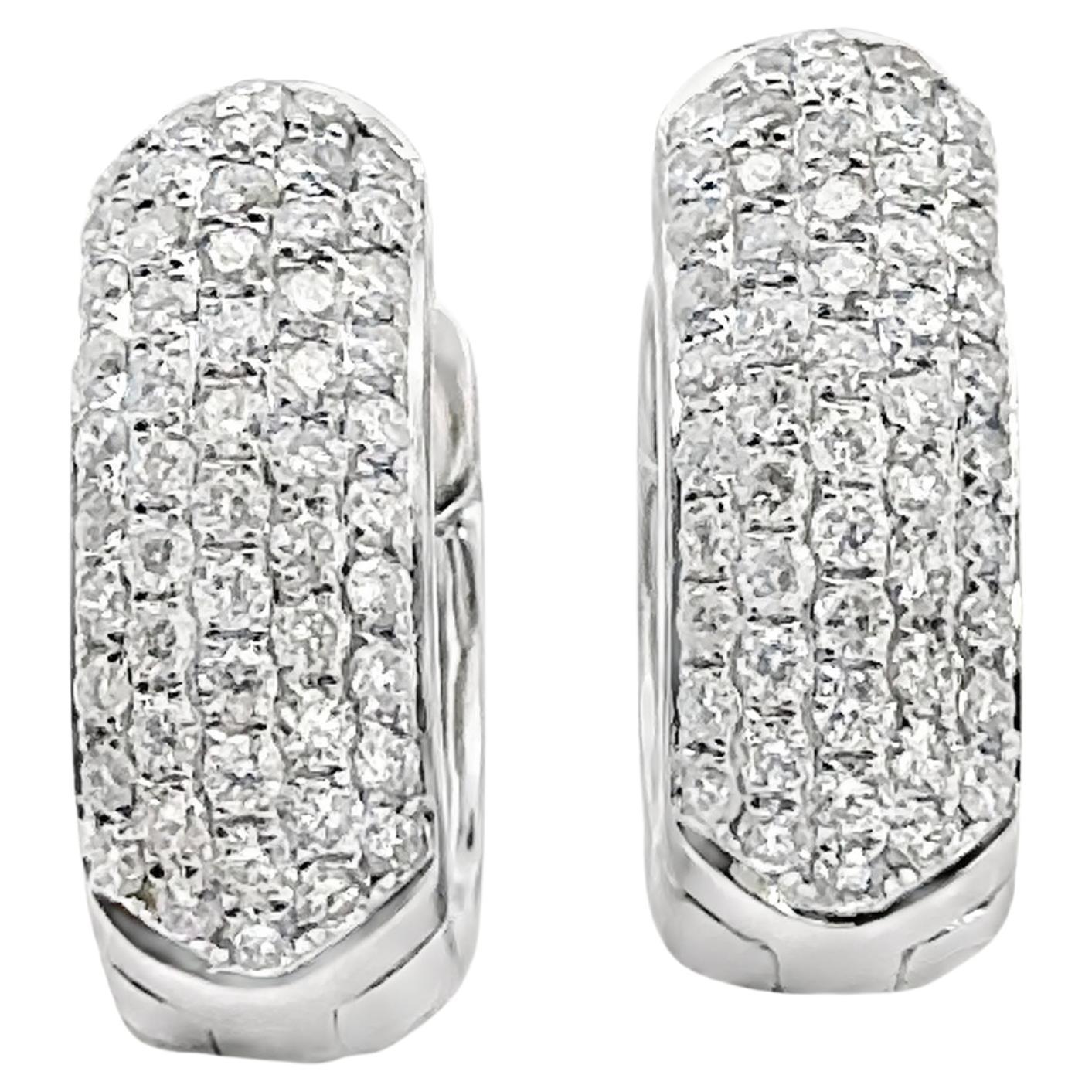 18K White Gold Oval Shaped Diamond Huggie Earrings