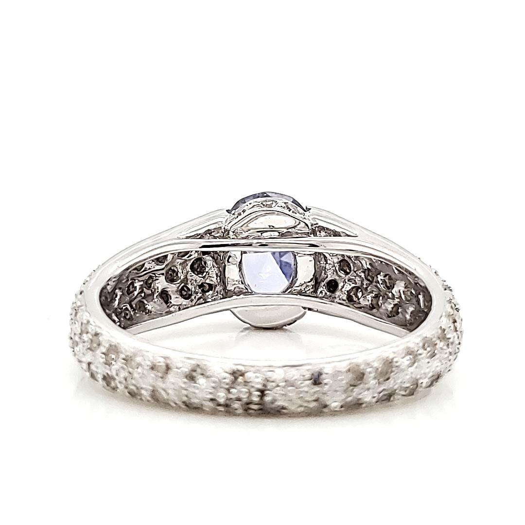 Contemporary 18k White Gold Oval-Shaped Rose-Cut Blue Sapphire Cts 1.95 Diamond Engagement For Sale