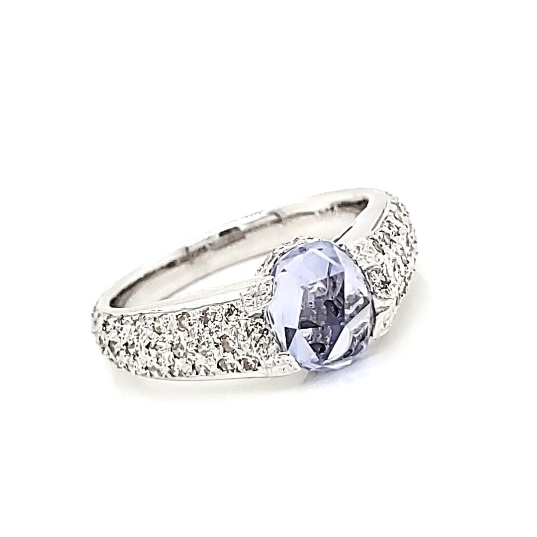 18k White Gold Oval-Shaped Rose-Cut Blue Sapphire Cts 1.95 Diamond Engagement In New Condition For Sale In Hong Kong, HK