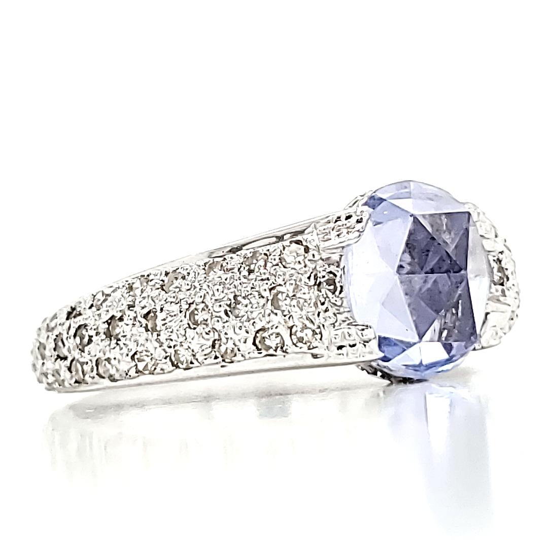 Women's 18k White Gold Oval-Shaped Rose-Cut Blue Sapphire Cts 1.95 Diamond Engagement For Sale