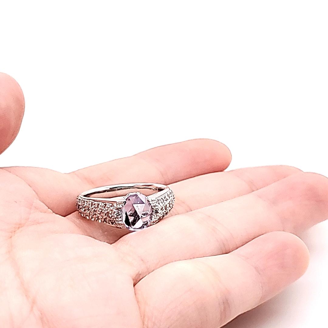 18k White Gold Oval-Shaped Rose-Cut Blue Sapphire Cts 1.95 Diamond Engagement For Sale 2