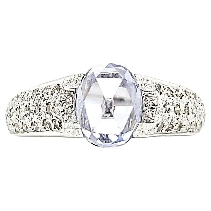 18k White Gold Oval-Shaped Rose-Cut Blue Sapphire Cts 1.95 Diamond Engagement