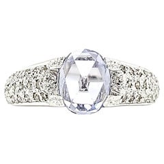 18k White Gold Oval-Shaped Rose-Cut Blue Sapphire Cts 1.95 Diamond Engagement 