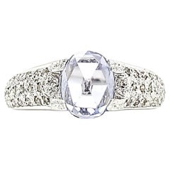 18k White Gold Oval-Shaped Rose-Cut Blue Sapphire Cts 1.95 Diamond Engagement