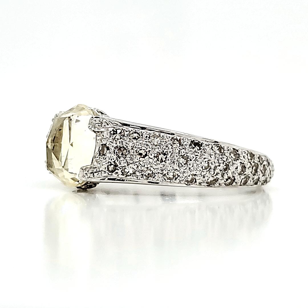 Contemporary 18k White Gold Oval-Shaped Rose-Cut Yellow Sapphire Cts 1.45 Diamond Engagement For Sale