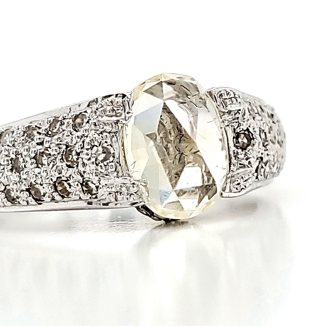 18k White Gold Oval-Shaped Rose-Cut Yellow Sapphire Cts 1.45 Diamond Engagement For Sale 1