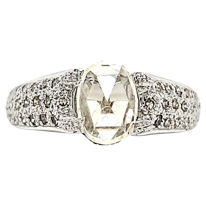 18k White Gold Oval-Shaped Rose-Cut Yellow Sapphire Cts 1.45 Diamond Engagement