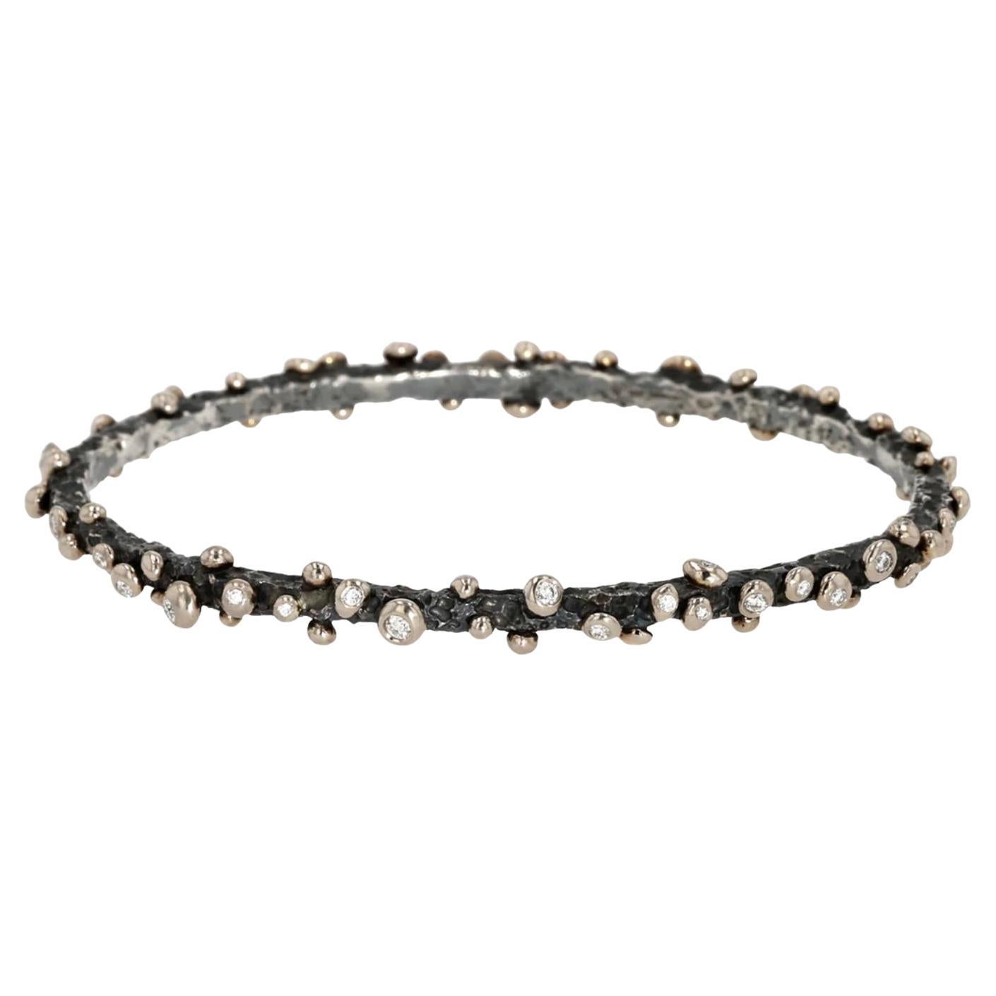 18K White Gold, Oxidized Silver Dark Gleam Diamond Bangle by Agneta Bugyte