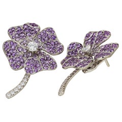 Orecchini con perno in oro bianco 18k e palladio con ametista e diamanti bianchi AENEA Jewellery
