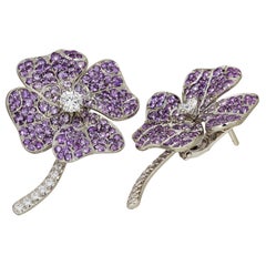 18k White Gold Palladium Amethyst White Diamonds Stud Earrings Aenea Jewellery