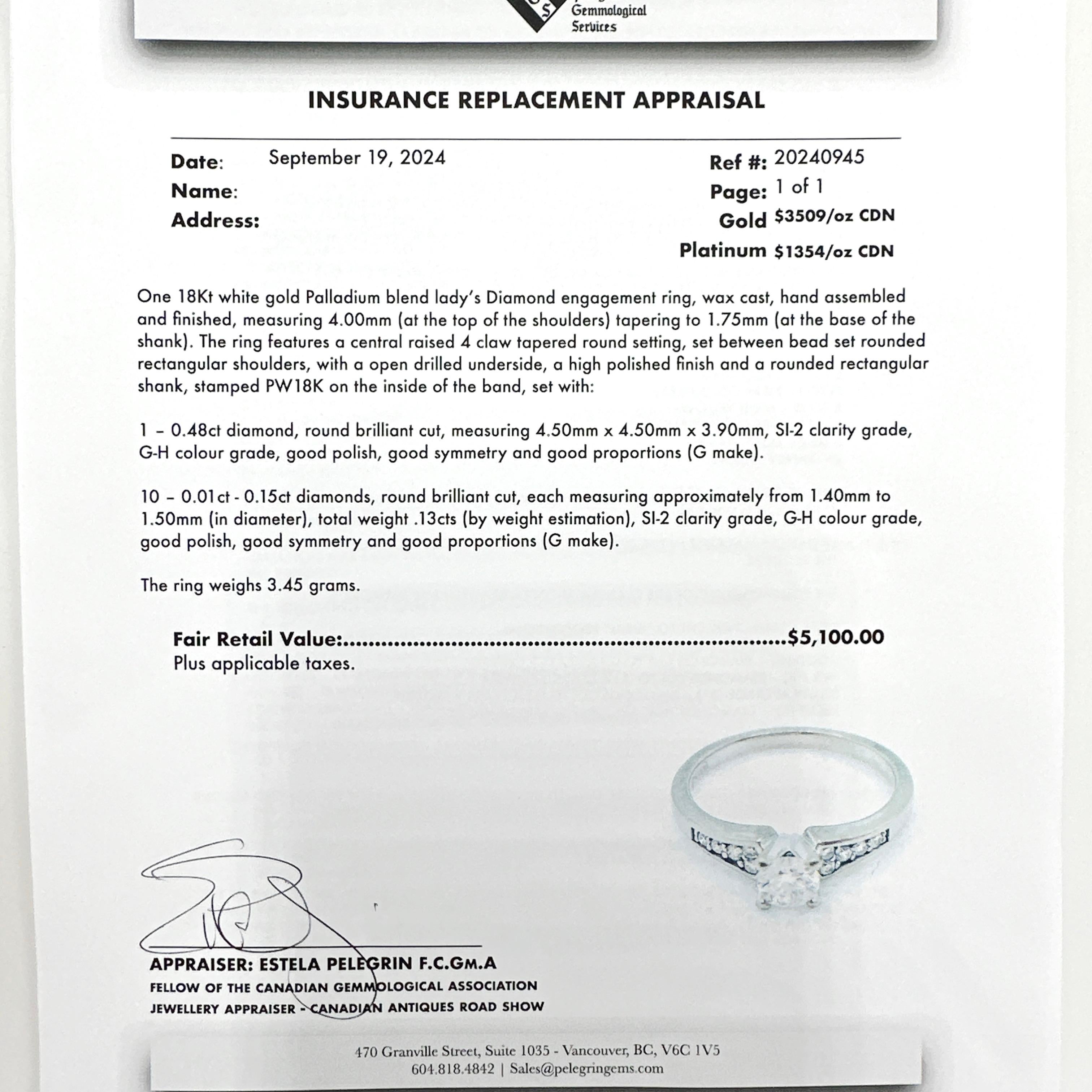 18 Karat Weißgold/Palladium-Mischung Natürlicher Diamant Verlobungsring-Set. 0,71TCW (Rundschliff)