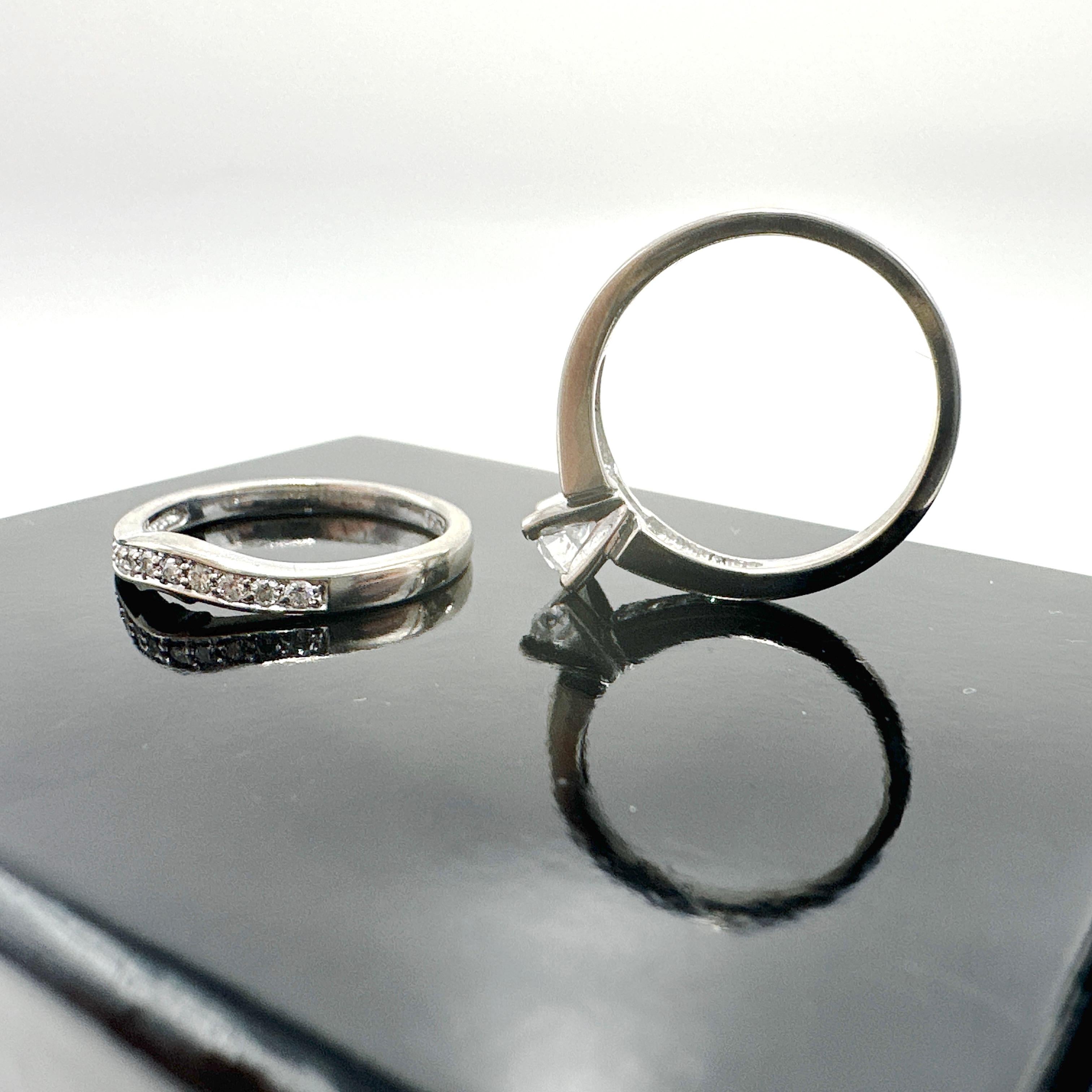 18 Karat Weißgold/Palladium-Mischung Natürlicher Diamant Verlobungsring-Set. 0,71TCW 1