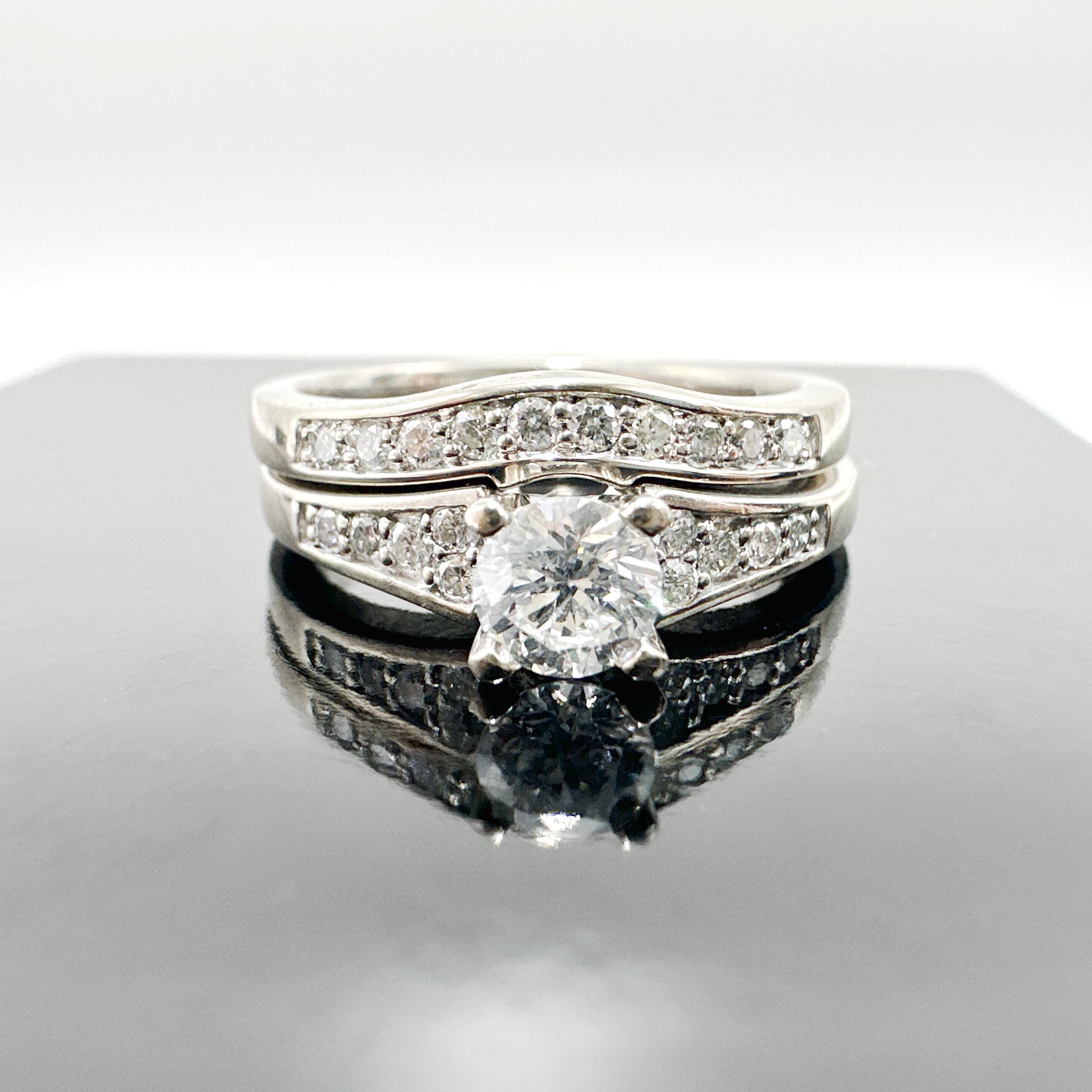 18 Karat Weißgold/Palladium-Mischung Natürlicher Diamant Verlobungsring-Set. 0,71TCW 4