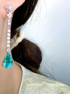 18k White Gold Paraiba Diamond Drop Earrings