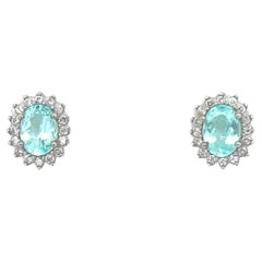 Clous d'oreilles en or blanc 18 carats avec tourmaline Paraiba et diamants