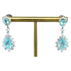18K White Gold Paraiba Tourmaline Diamond Drop Earrings