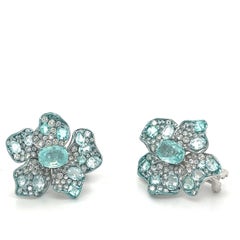 18K White Gold Paraiba Tourmaline Flower Earrings