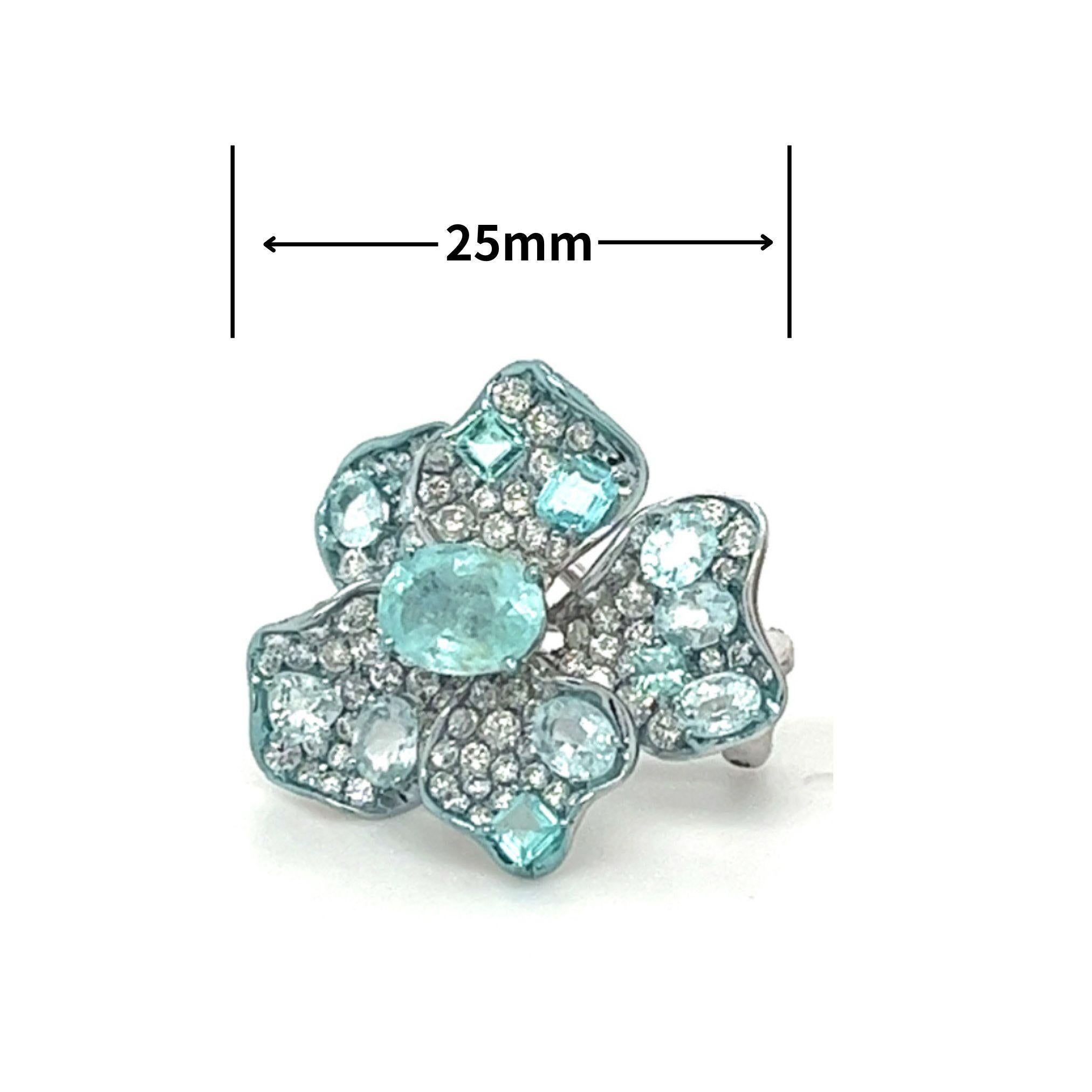 18K White Gold Paraiba Tourmaline Flower Earrings For Sale 1