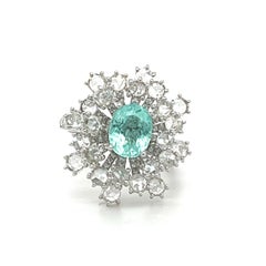 Anello con tormalina Paraiba in oro bianco 18 carati e diamanti