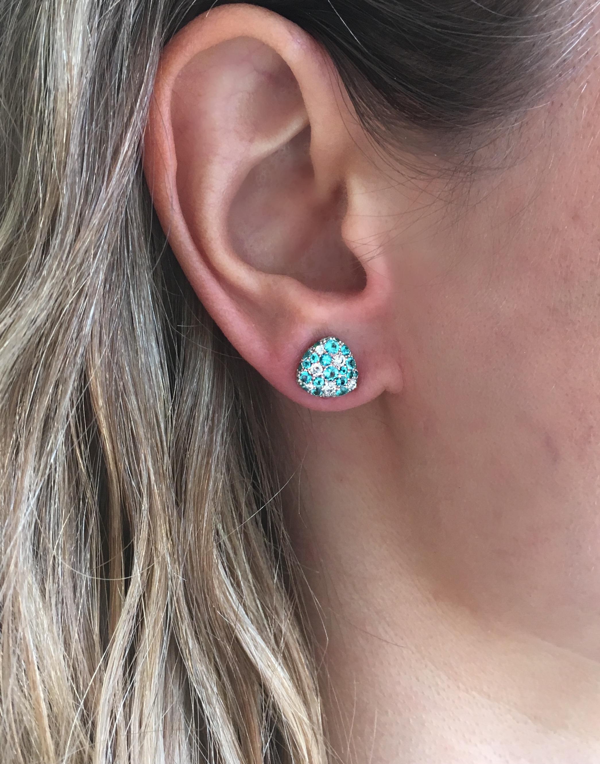 18 Karat White Gold Paraiba Tourmalines 14.49 Carat Diamond Entourage Earrings 4