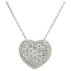 18k White Gold Pave 1ctw Diamond Heart Pendant Necklace