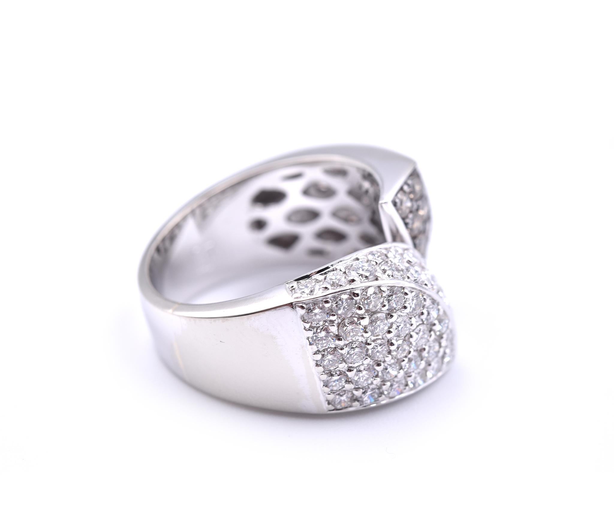 Round Cut 18 Karat White Gold Pave Champagne and White Diamond Bypass Ring