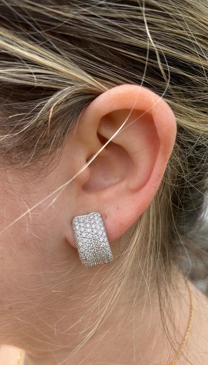 18 Karat White Gold Pave Diamond 2 Carat Earrings 4
