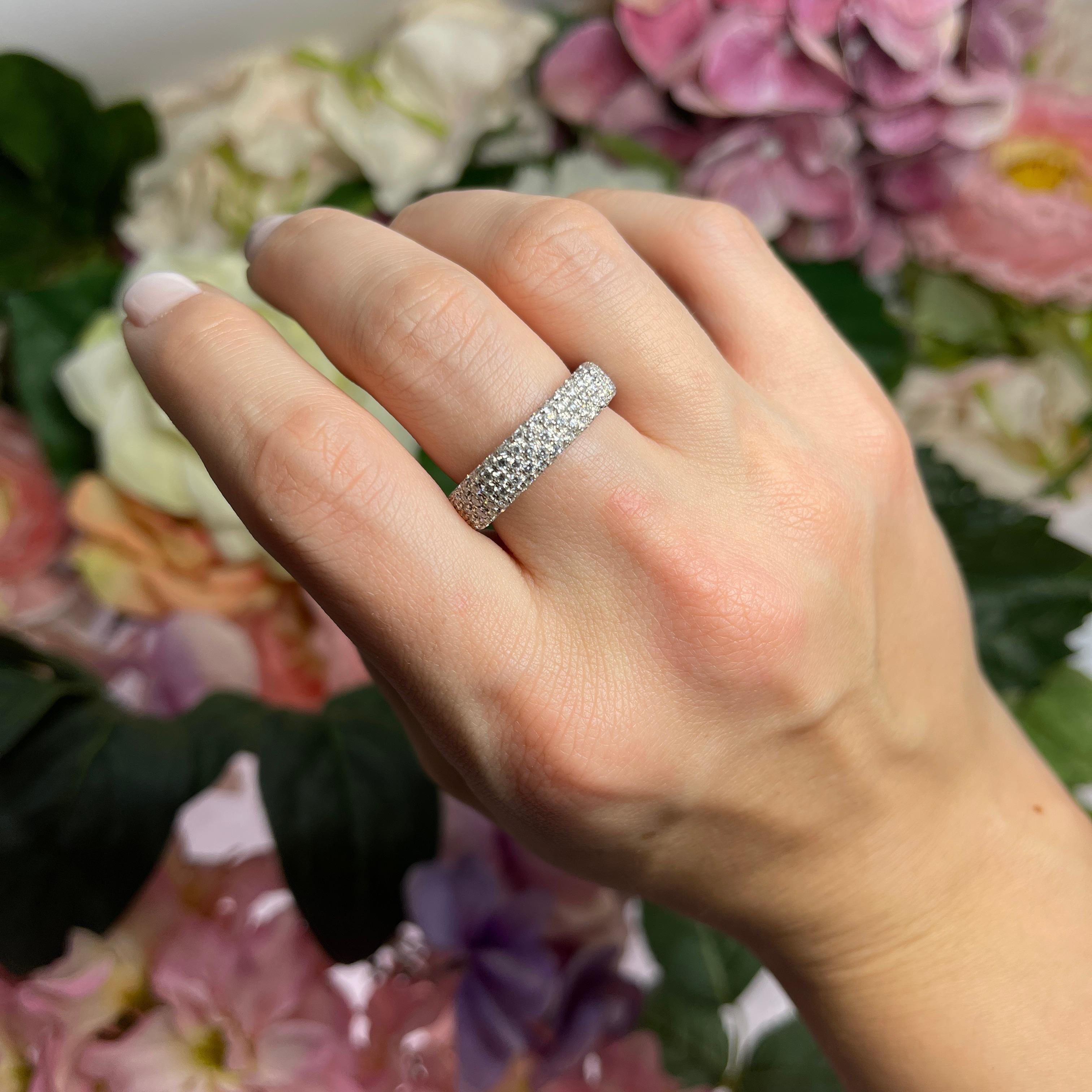 18K White Gold Pave Diamond Band For Sale 2