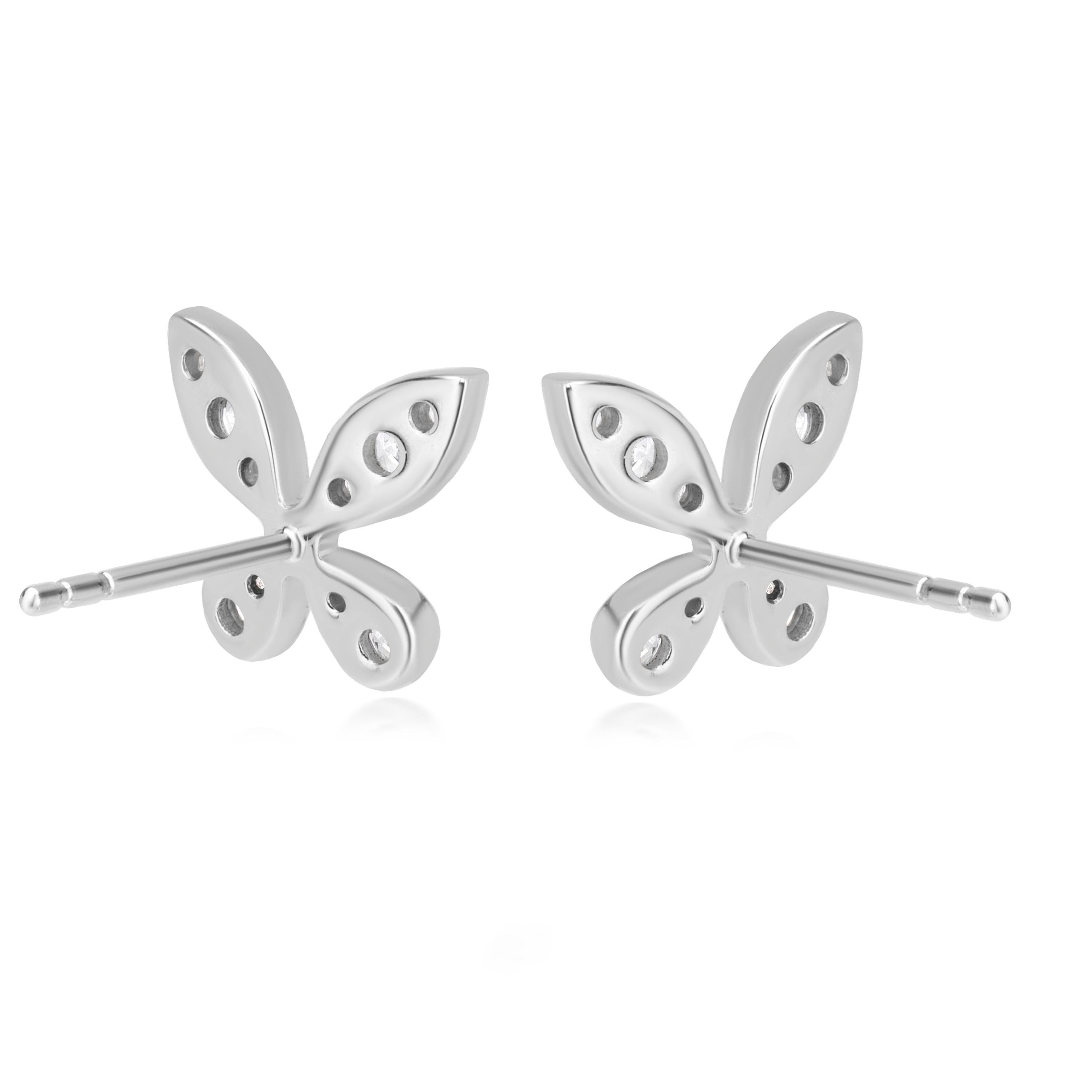 Luxle 0.41 CT. T.W Pave Diamond Butterfly Stud Earrings in 18k White Gold In New Condition In New York, NY