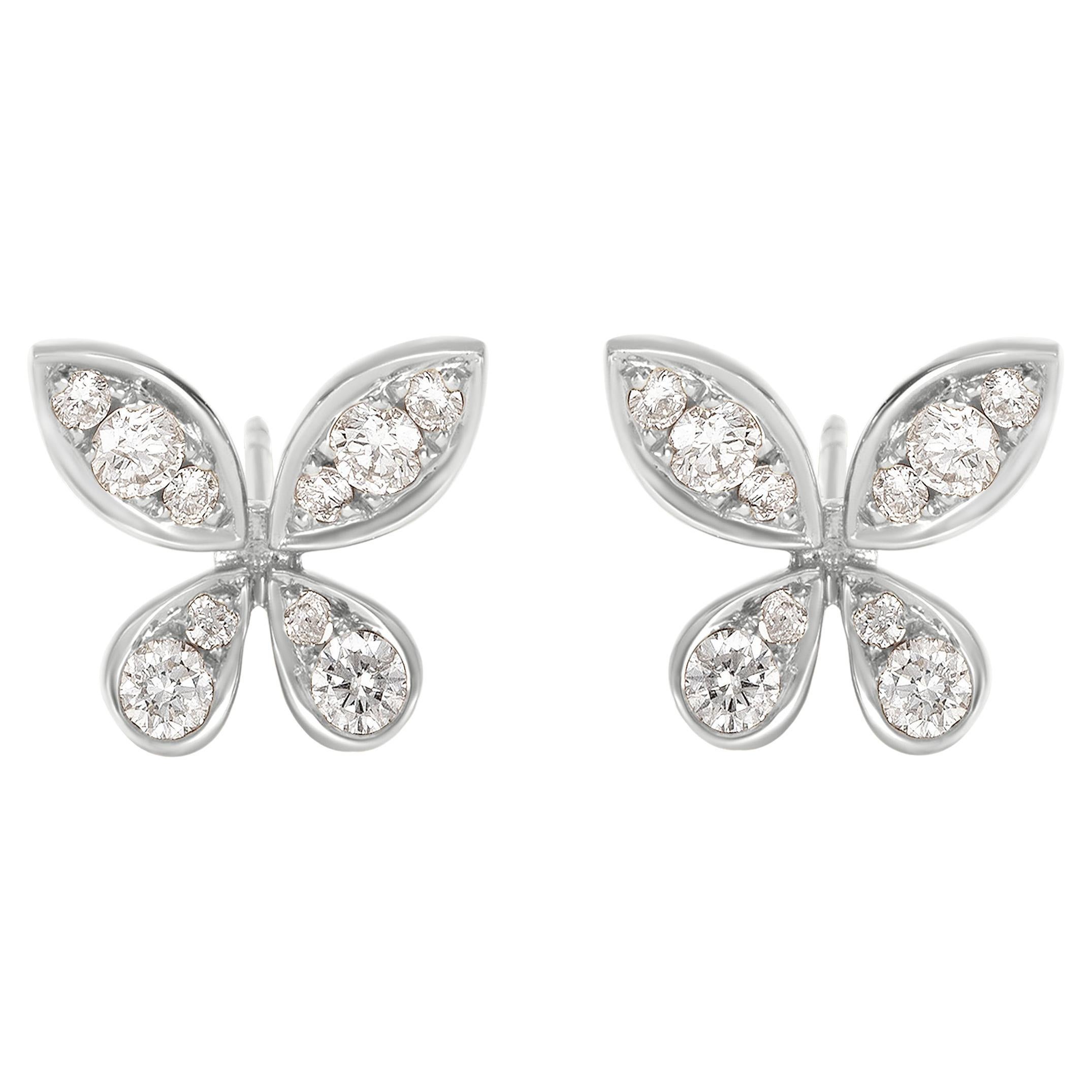 Luxle 0.41 CT. T.W Pave Diamond Butterfly Stud Earrings in 18k White Gold