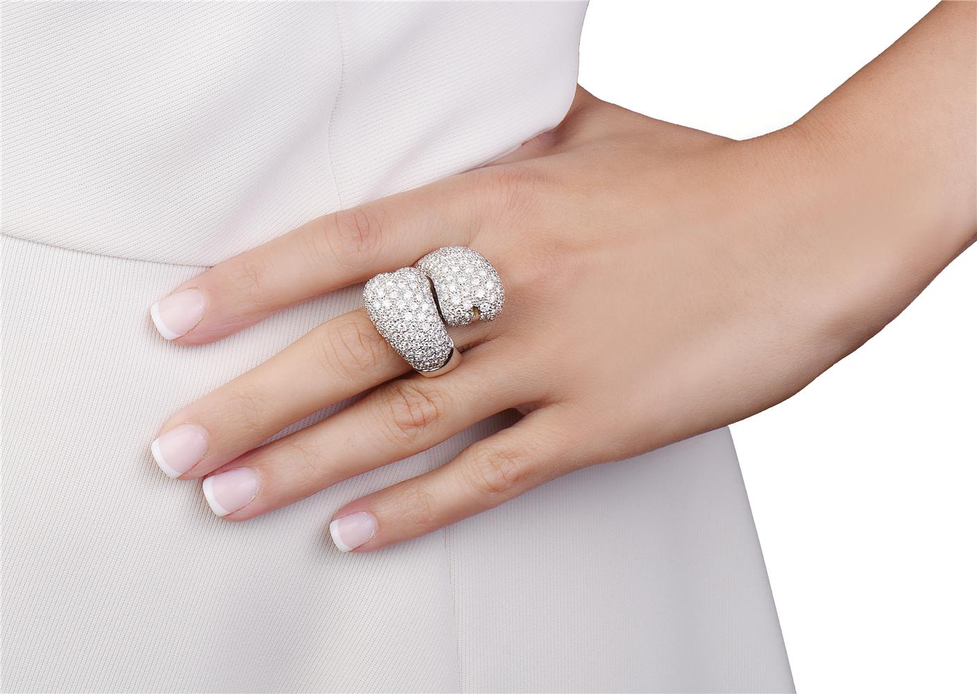 Round Cut 18 Karat White Gold Pave Diamond Cocktail Ring