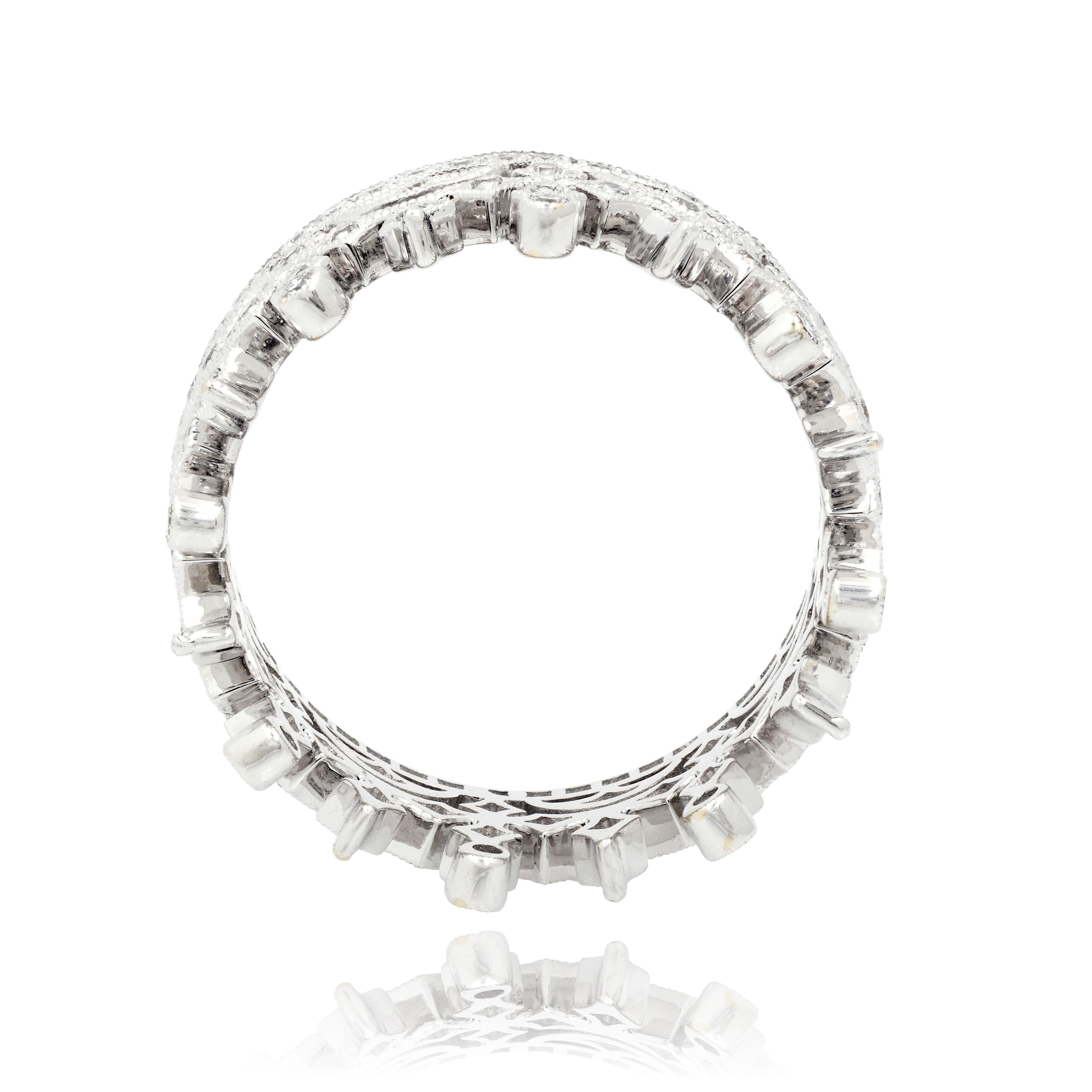 Modern 18k White Gold Pave Diamond Crown Eternity Ring
