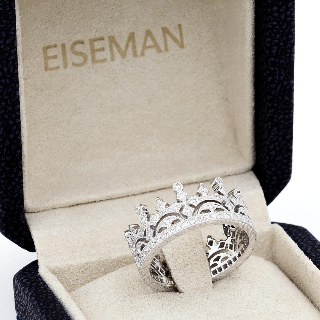 Women's 18k White Gold Pave Diamond Crown Eternity Ring